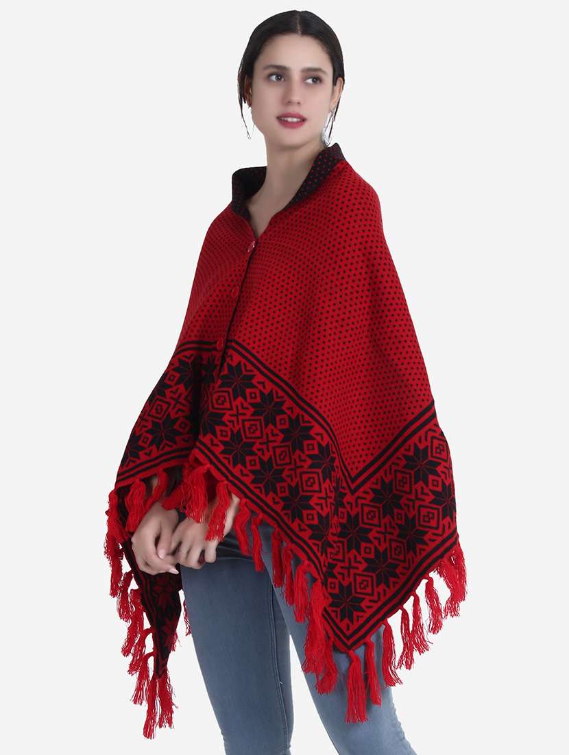 women red self designed poncho - 21671955 -  Standard Image - 4