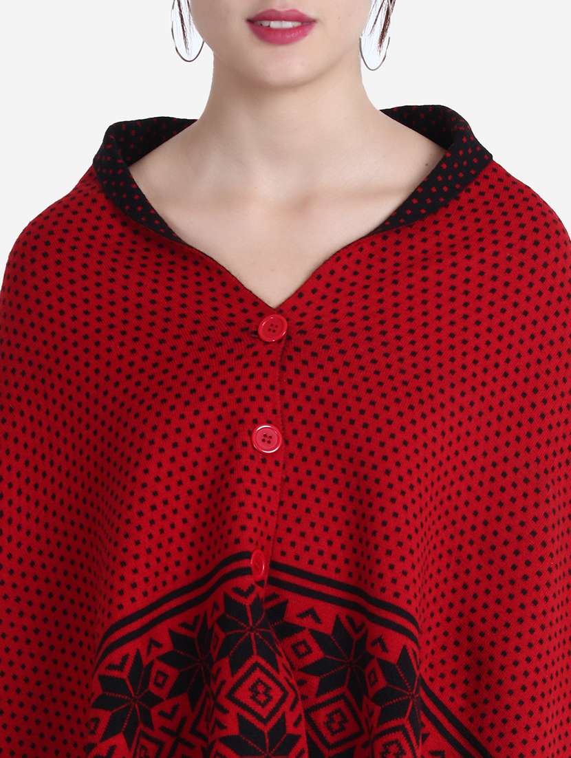 women red self designed poncho - 21671955 -  Standard Image - 6
