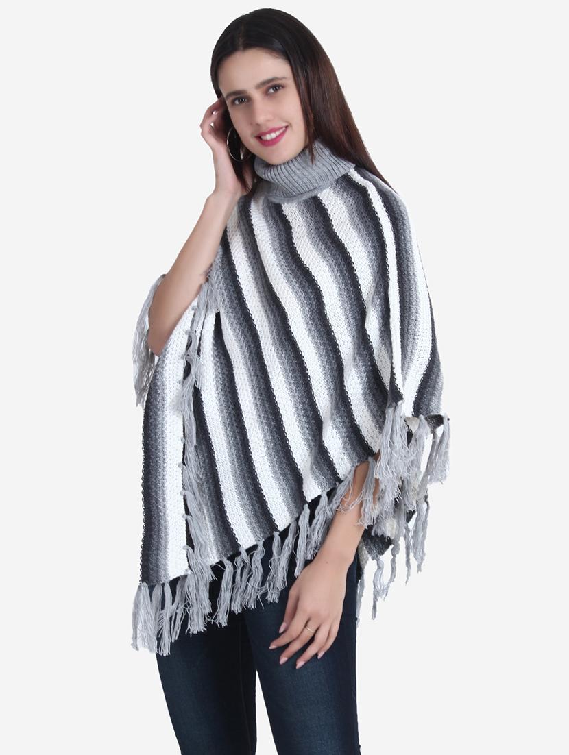 women striped high neck poncho - 21671957 -  Standard Image - 1