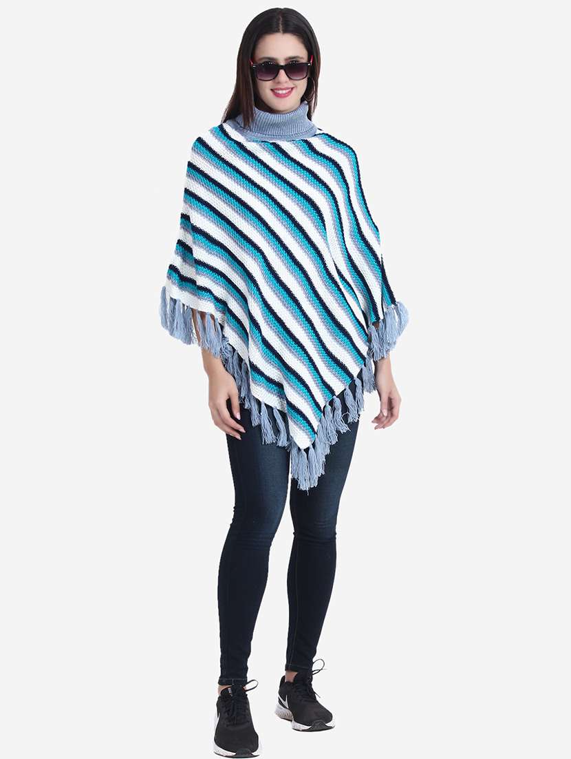 women striped high neck poncho - 21671958 -  Standard Image - 1