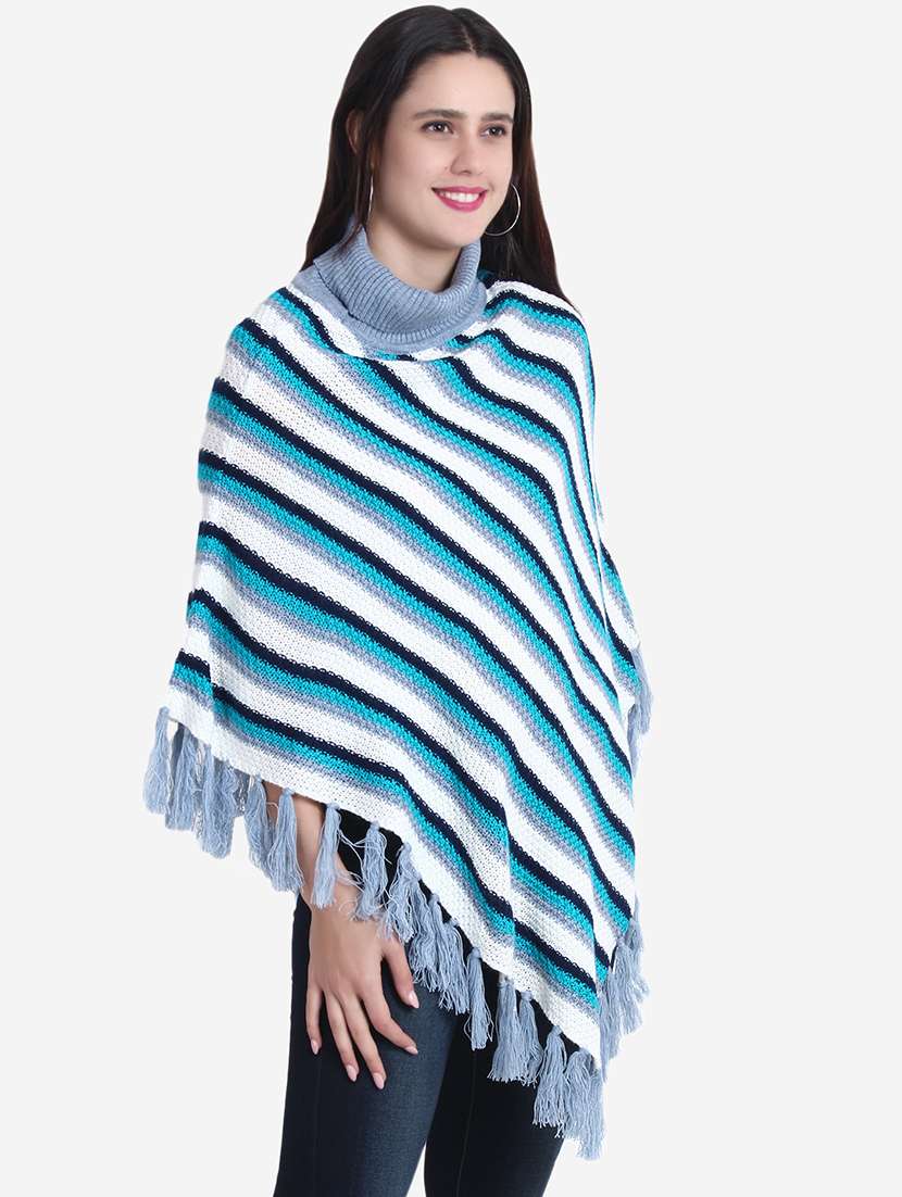 women striped high neck poncho - 21671958 -  Standard Image - 4