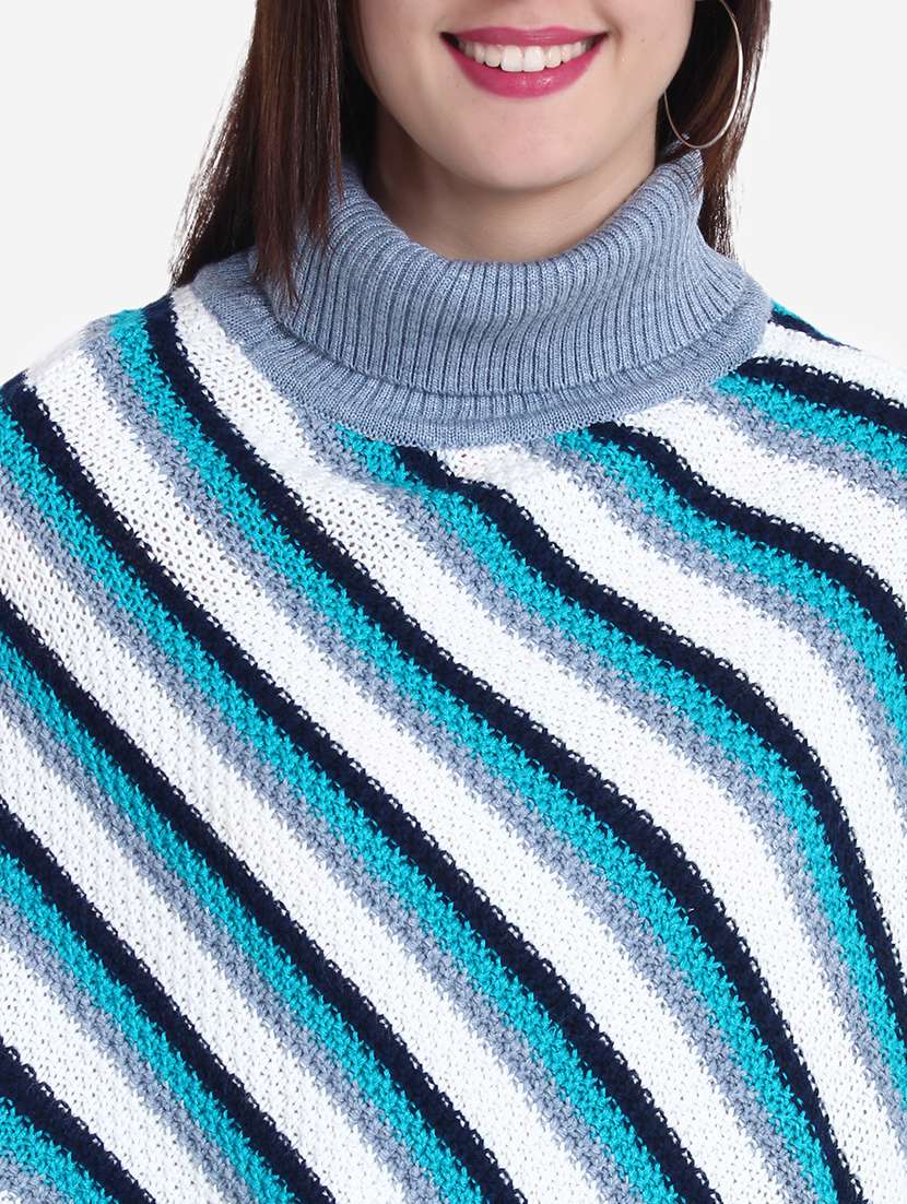 women striped high neck poncho - 21671958 -  Standard Image - 6