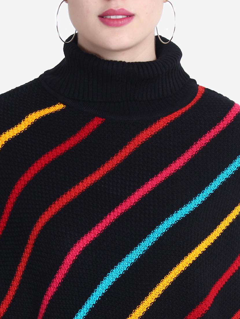 women striped high neck poncho - 21671959 - Standard Image - 6