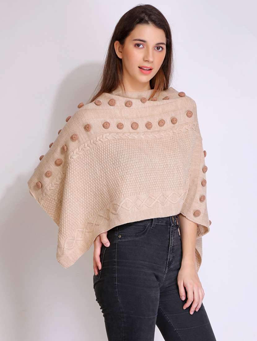 women self design high neck poncho - 21671962 - Standard Image - 1