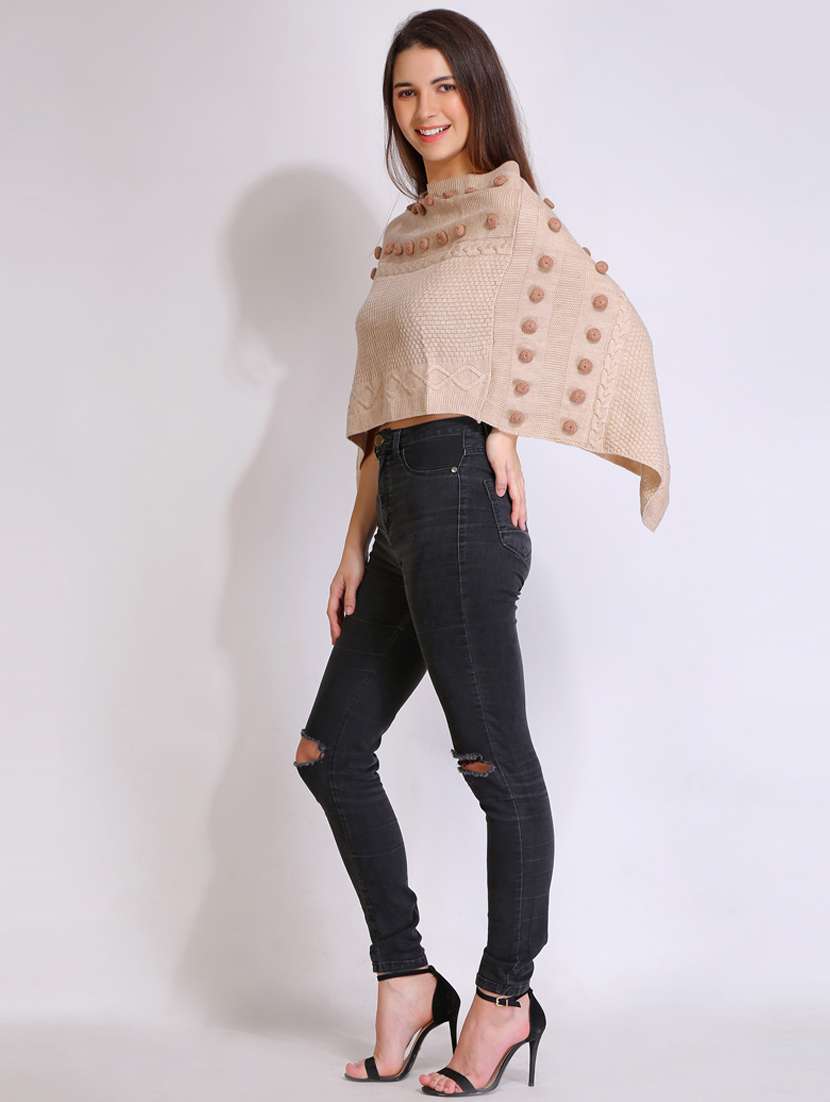 women self design high neck poncho - 21671962 - Standard Image - 4