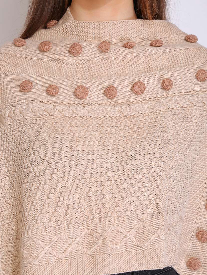 women self design high neck poncho - 21671962 - Standard Image - 6