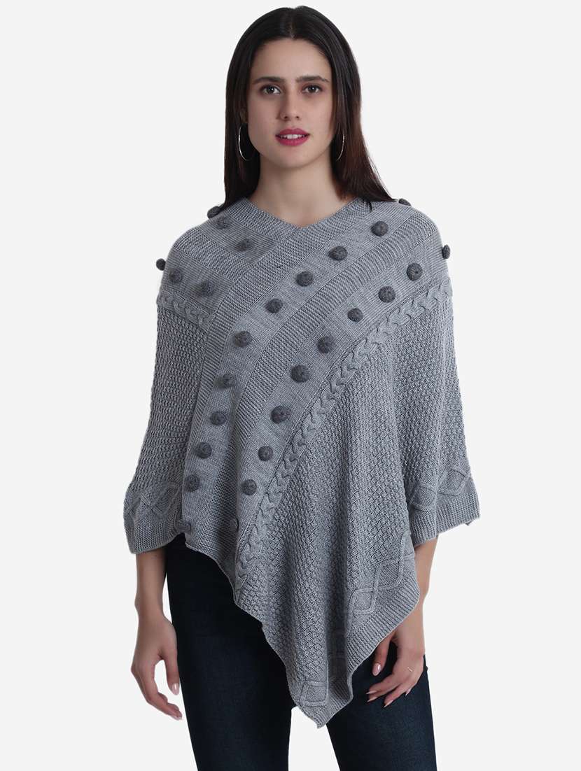 women grey self design ponchos - 21671963 - Zoom Image - 0