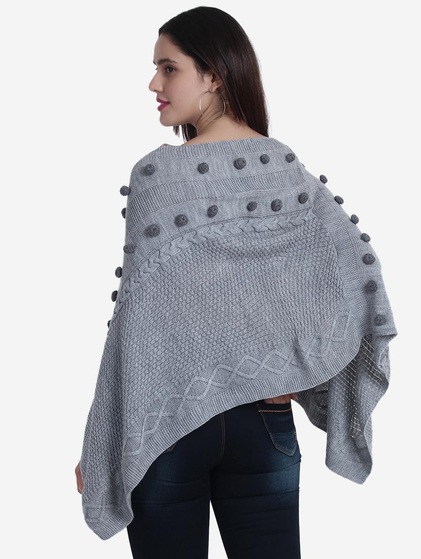 women grey self design ponchos - 21671963 - Standard Image - 4