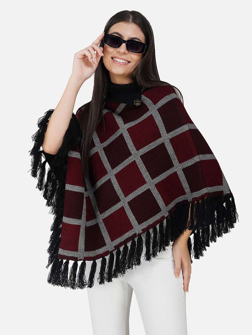 women black checkered ponchos - 21672001 - Standard Image - 1