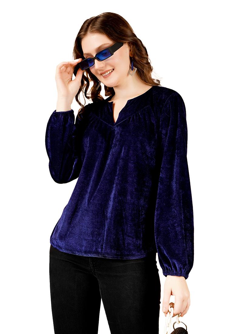 women solid puff sleeves a-line top - 21672107 - Standard Image - 1
