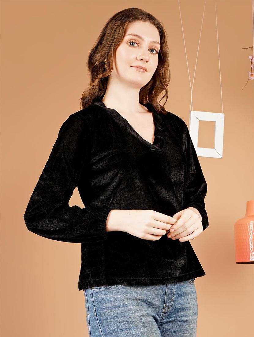 women solid long sleeves regular top - 21672108 -  Standard Image - 1