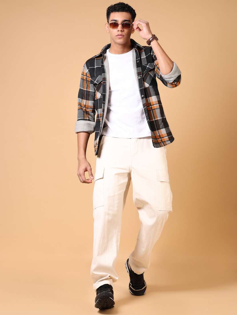 men long sleeves checkered shacket - 21672232 -  Standard Image - 4