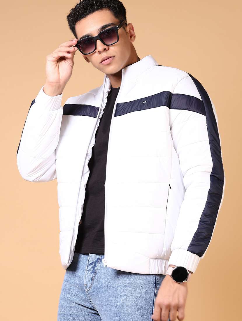 men's white colorlocked quilted jacket