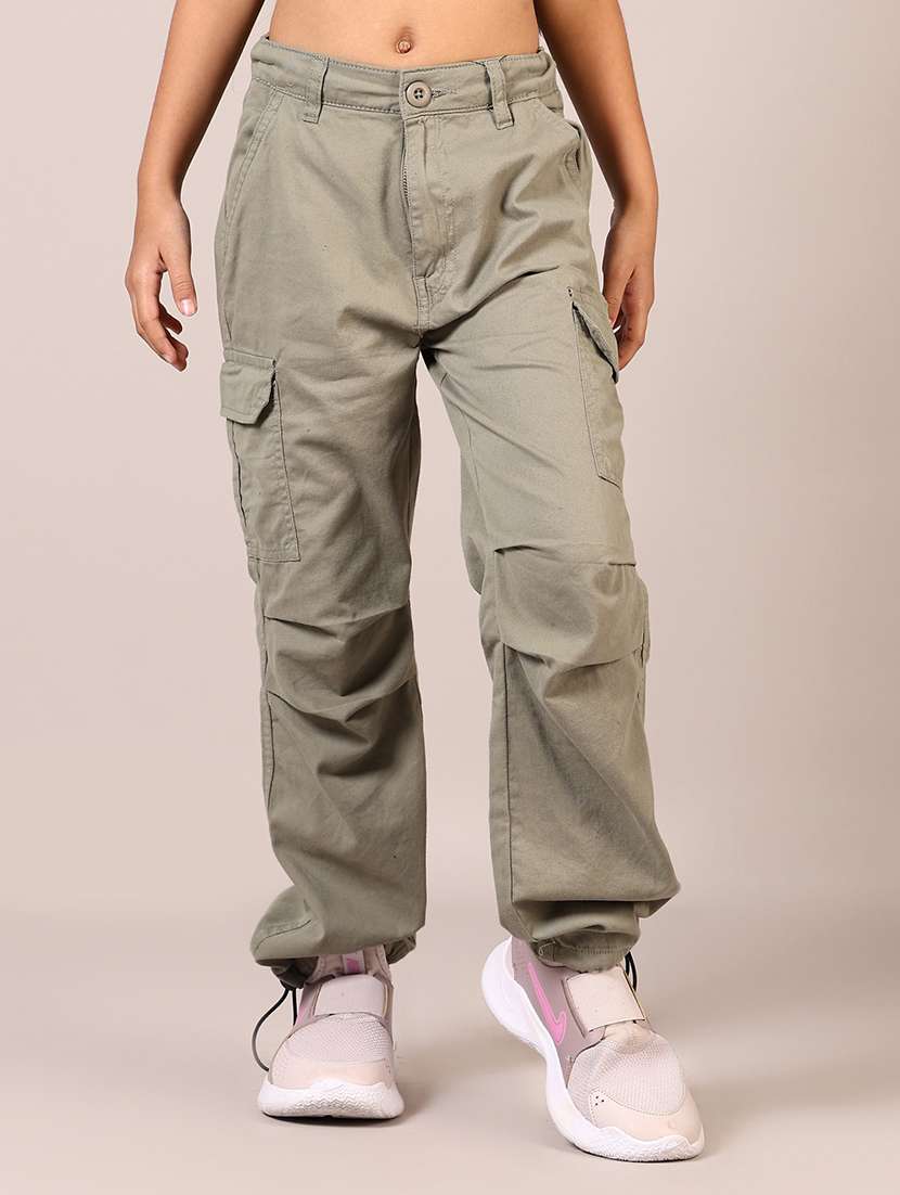 girls solid mid rise cargo