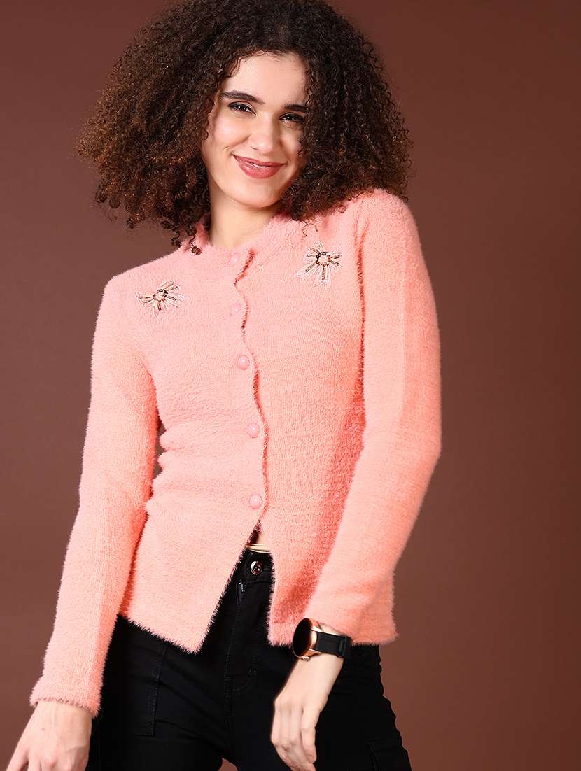 women self designed long sleeves cardigan - 21672245 -  Standard Image - 1