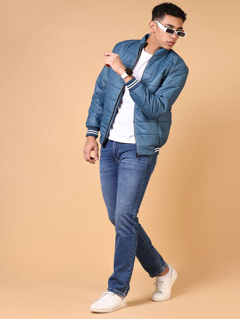 men's blue puffer jacket with stand collar - 21672259 -  Standard Image - 4