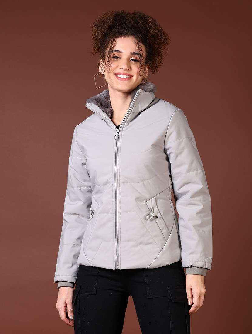 women long sleeves solid puffer jacket