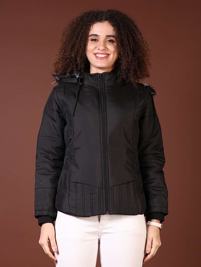 women long sleeves solid puffer jacket