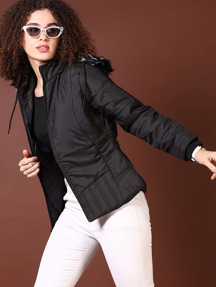 women long sleeves solid puffer jacket - 21672269 -  Standard Image - 1