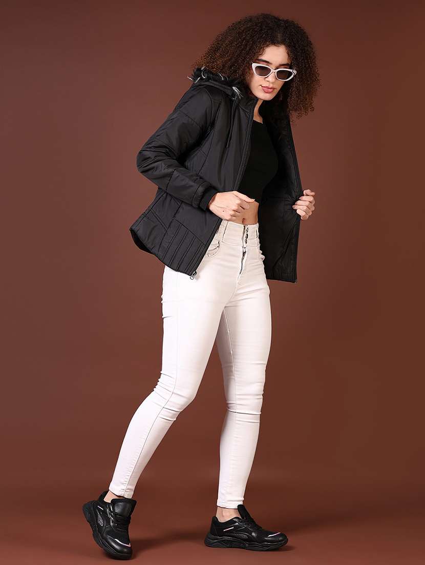 women long sleeves solid puffer jacket - 21672269 -  Standard Image - 4