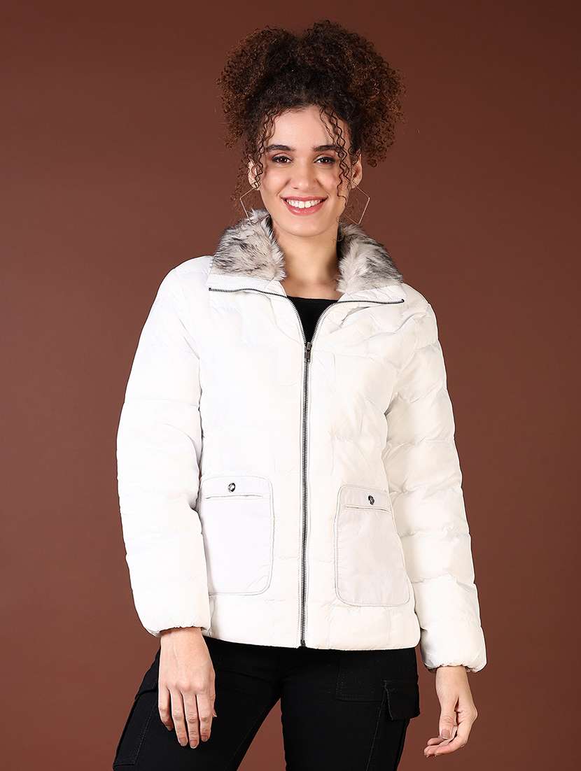 women long sleeves solid puffer jacket