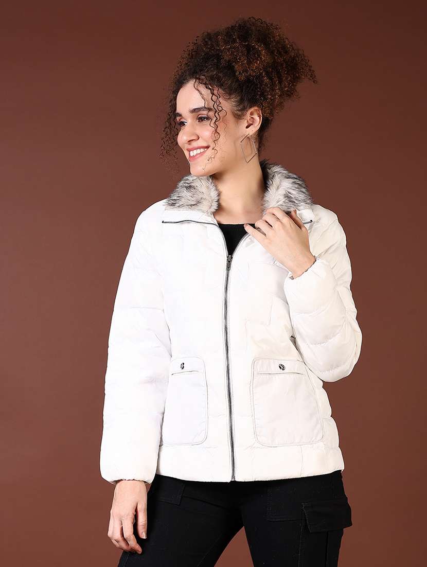 women long sleeves solid puffer jacket - 21672289 -  Standard Image - 1