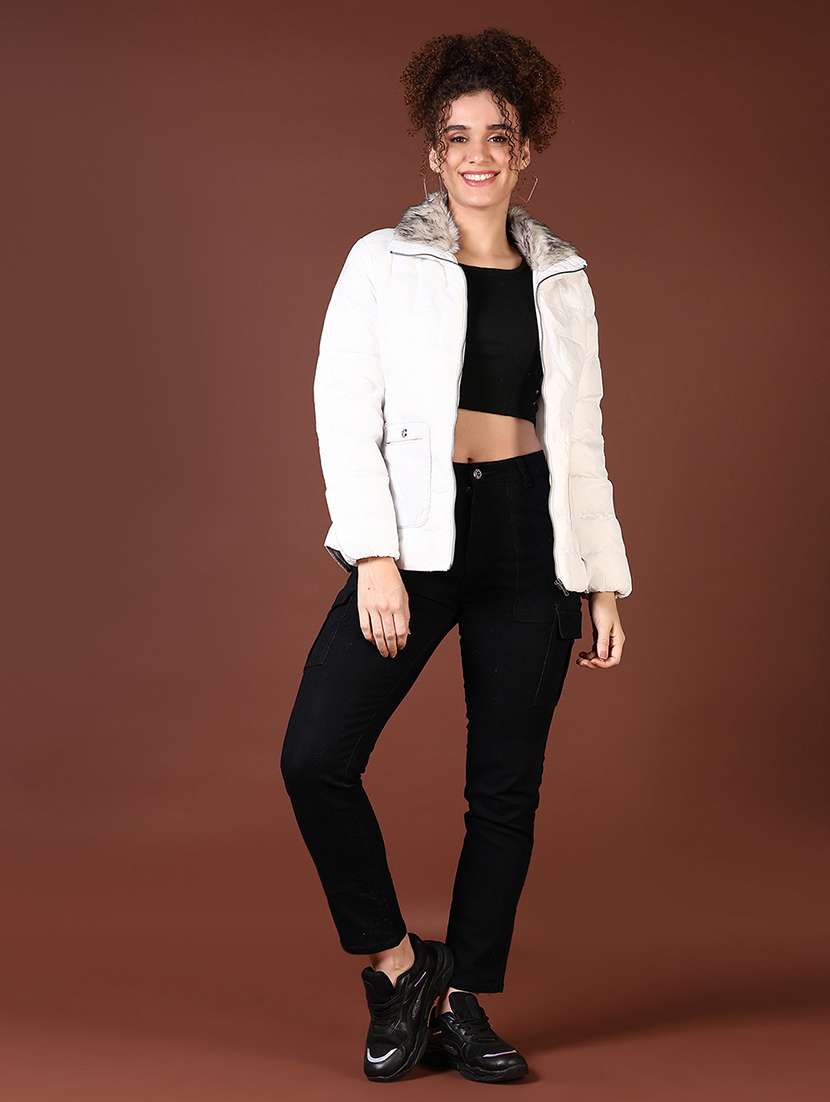 women long sleeves solid puffer jacket - 21672289 -  Standard Image - 4
