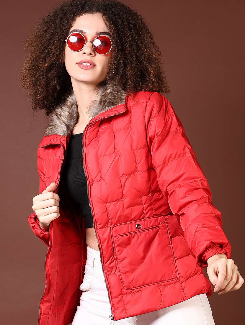 women long sleeves solid puffer jacket - 21672290 -  Standard Image - 1