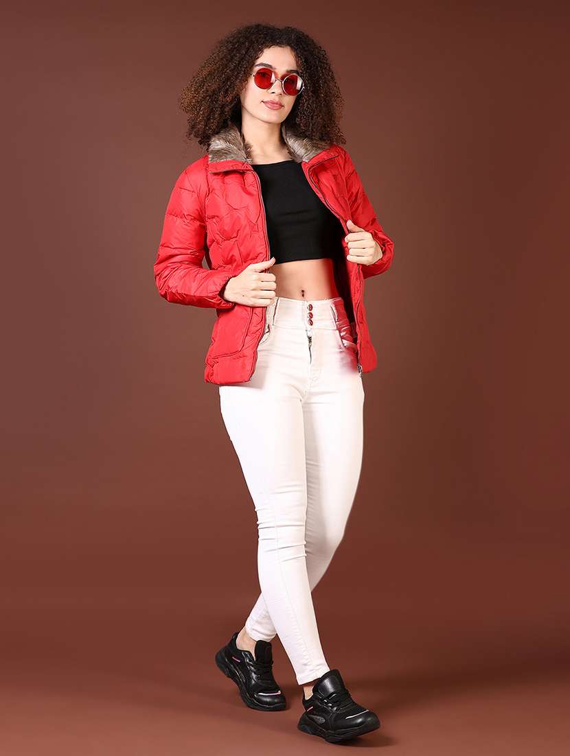 women long sleeves solid puffer jacket - 21672290 -  Standard Image - 4