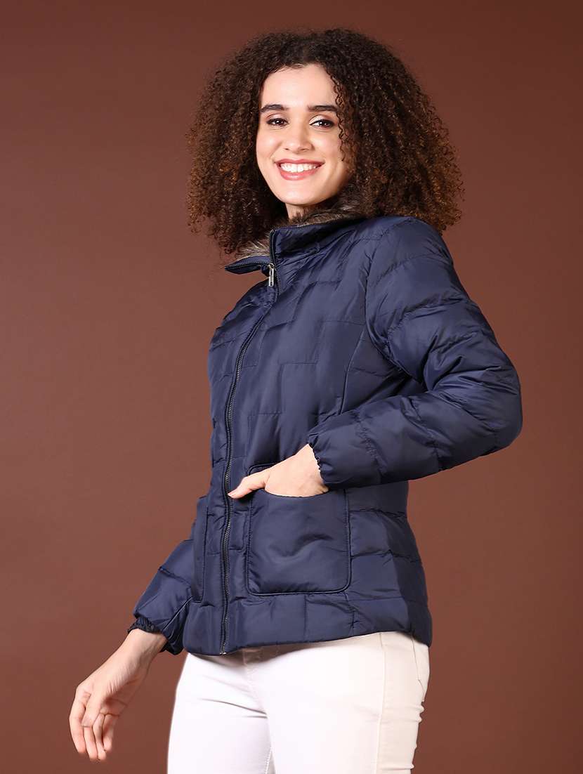 women long sleeves solid puffer jacket - 21672291 -  Standard Image - 1