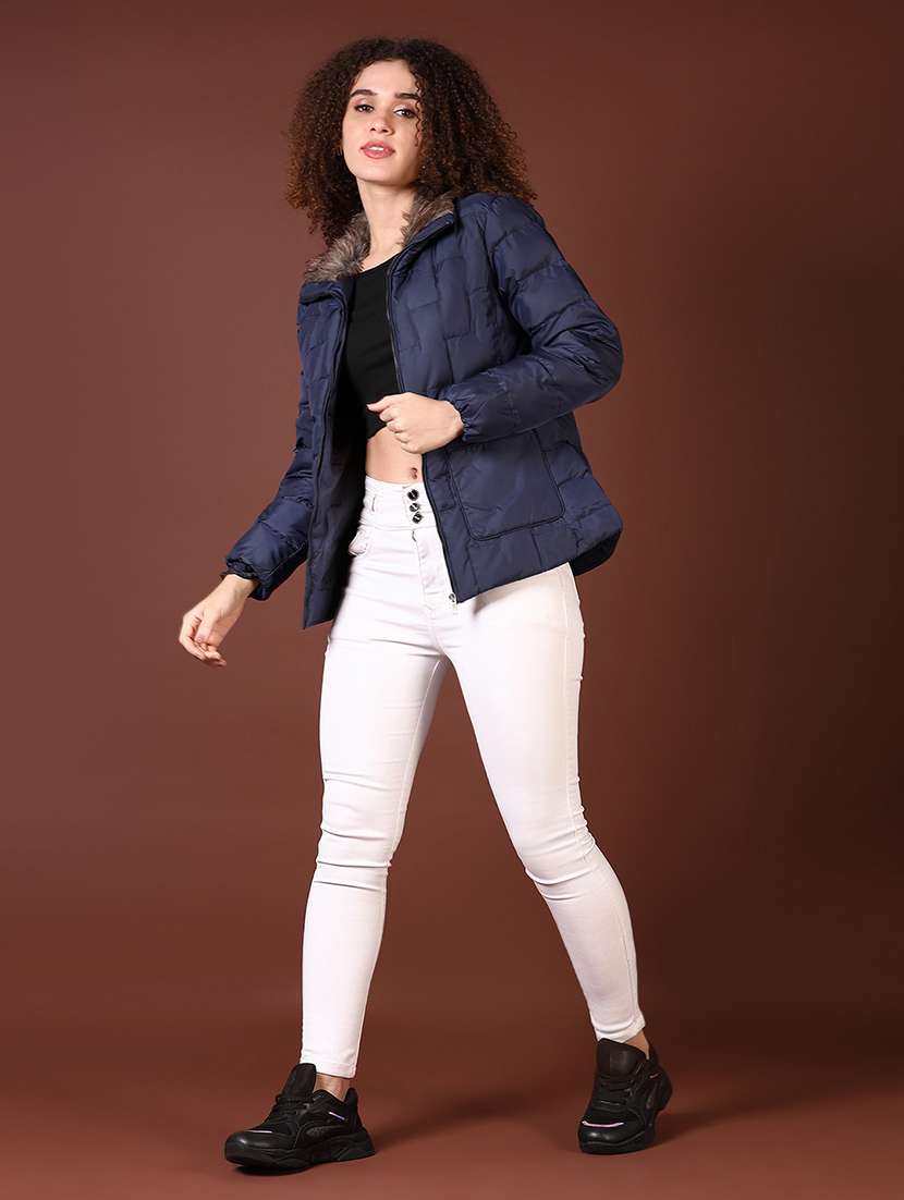 women long sleeves solid puffer jacket - 21672291 -  Standard Image - 4