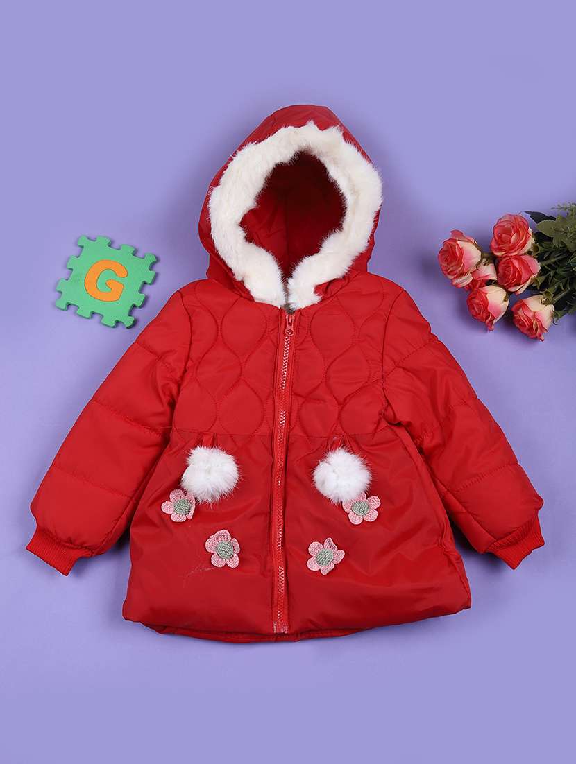 girls red long sleeve quilted jacket