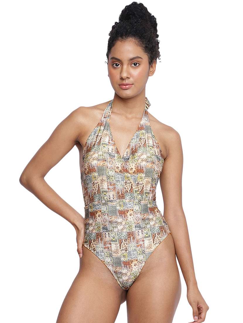 women printed halter neck monokini