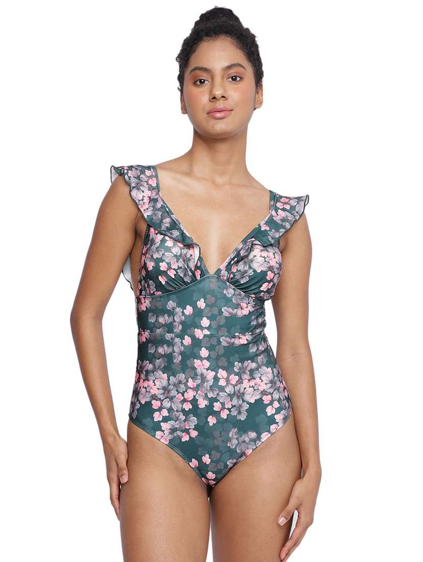 women printed back tie monokini