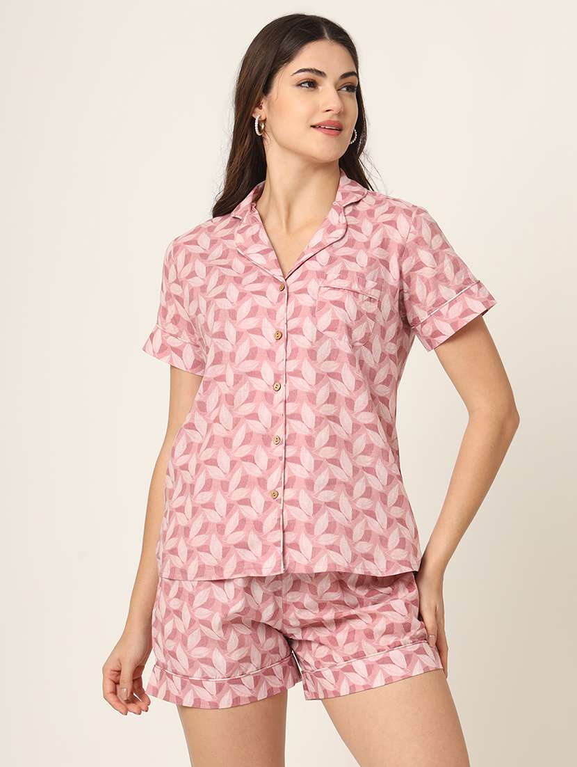 women printed nightwear shrots set - 21672855 - Standard Image - 1