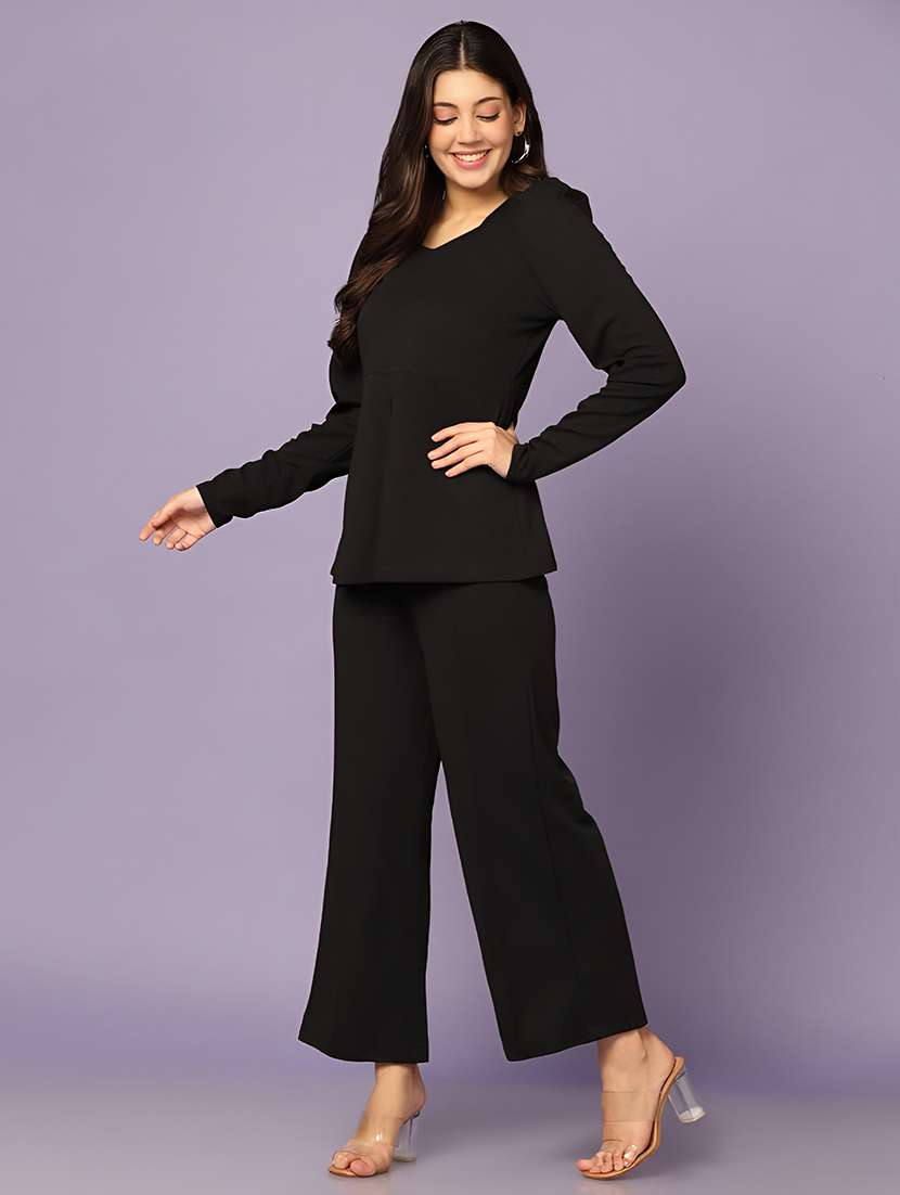 women solid top and trouser co-ord set - 21672858 -  Standard Image - 1