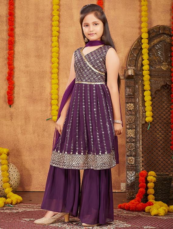 girls sequin work kurta sharar set with dupatta - 21672958 - Standard Image - 1
