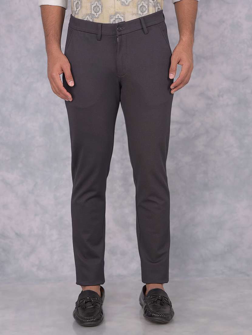 men solid mid rise chinos trouser