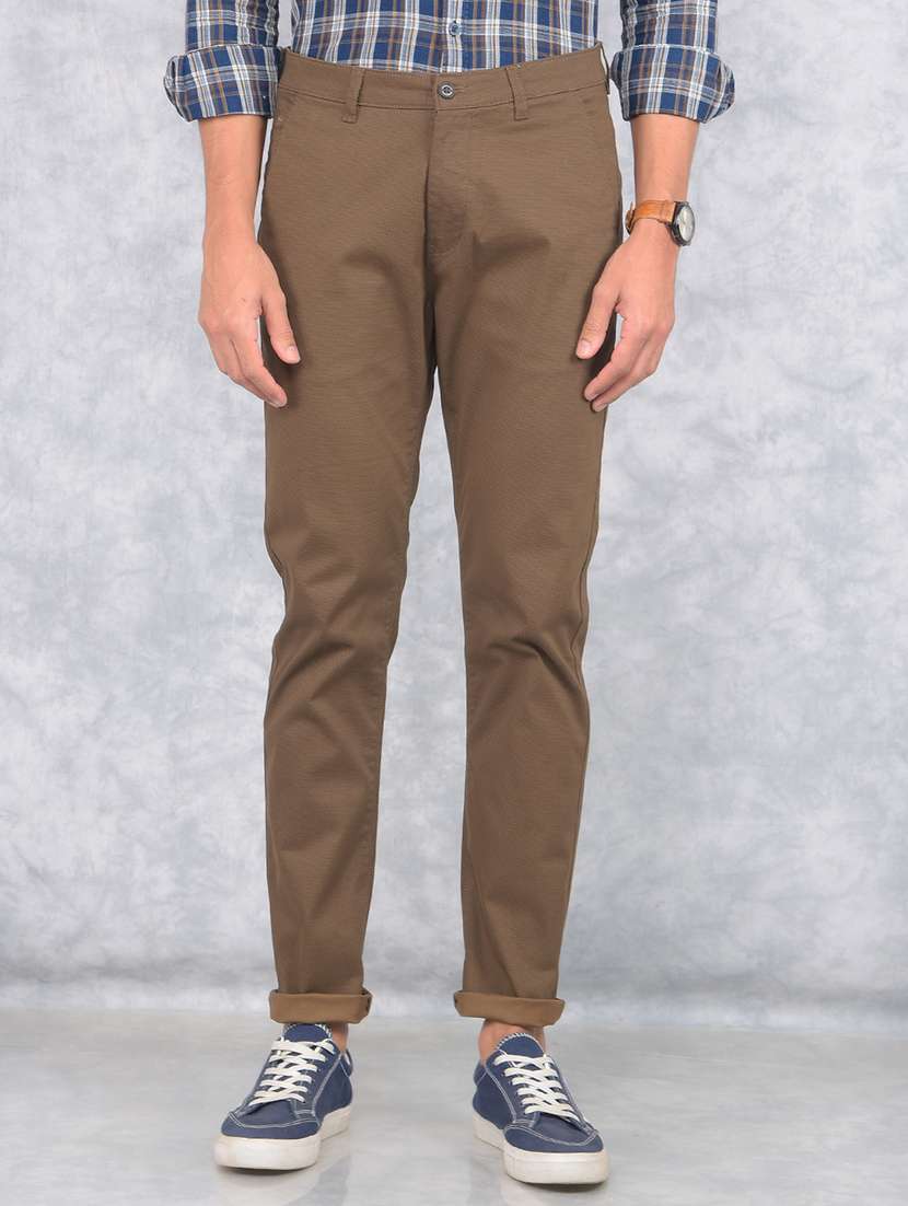 men solid mid rise chinos trouser