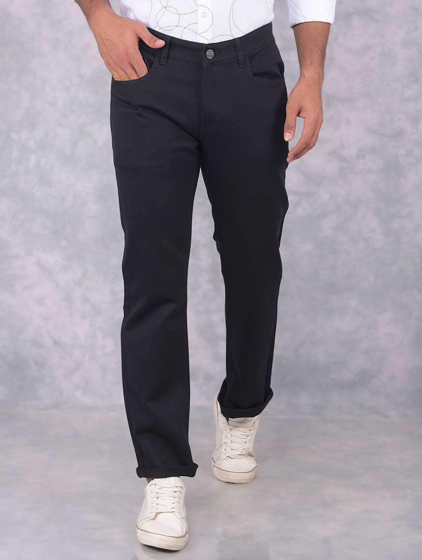 black cotton blend chinos casual trousers