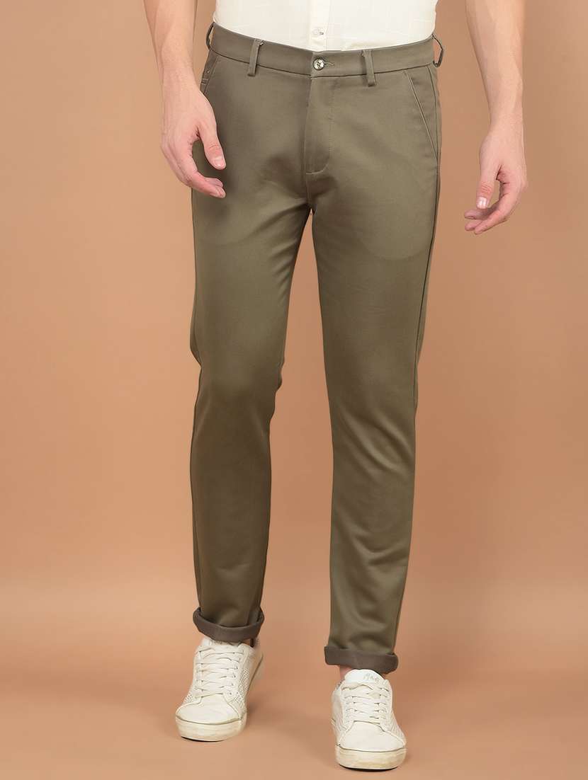 men solid mid rise chinos 