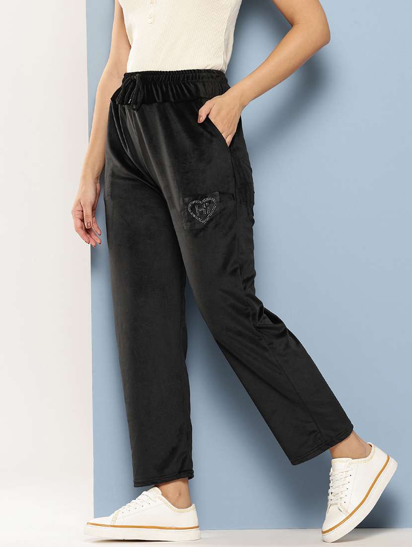 women solid high rise regular track pant - 21673039 -  Standard Image - 1