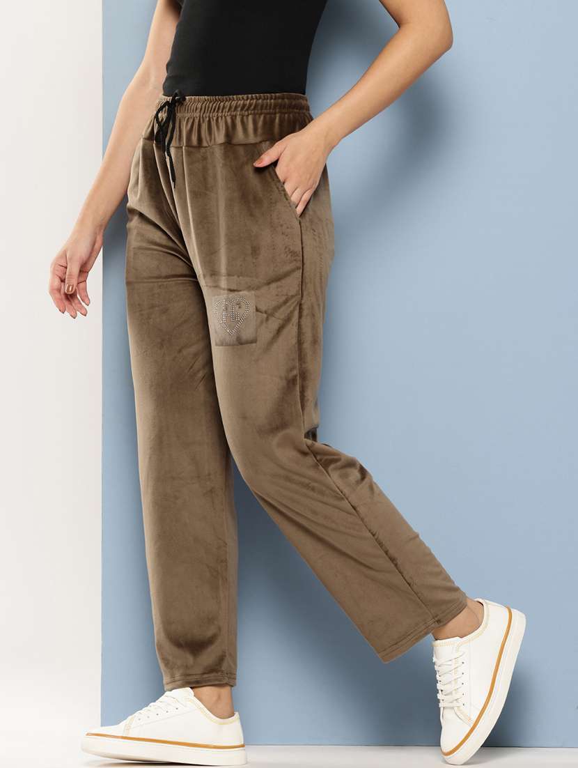 women solid high rise regular track pant - 21673040 -  Standard Image - 1
