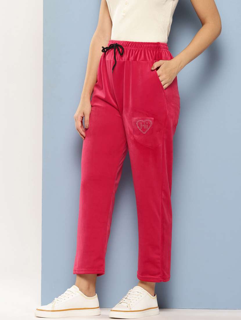 women solid high rise regular track pant - 21673042 -  Standard Image - 1