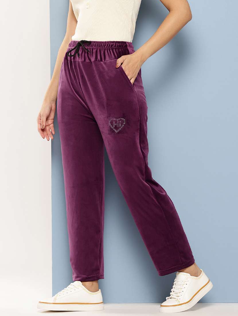 women solid high rise regular track pant - 21673043 -  Standard Image - 1
