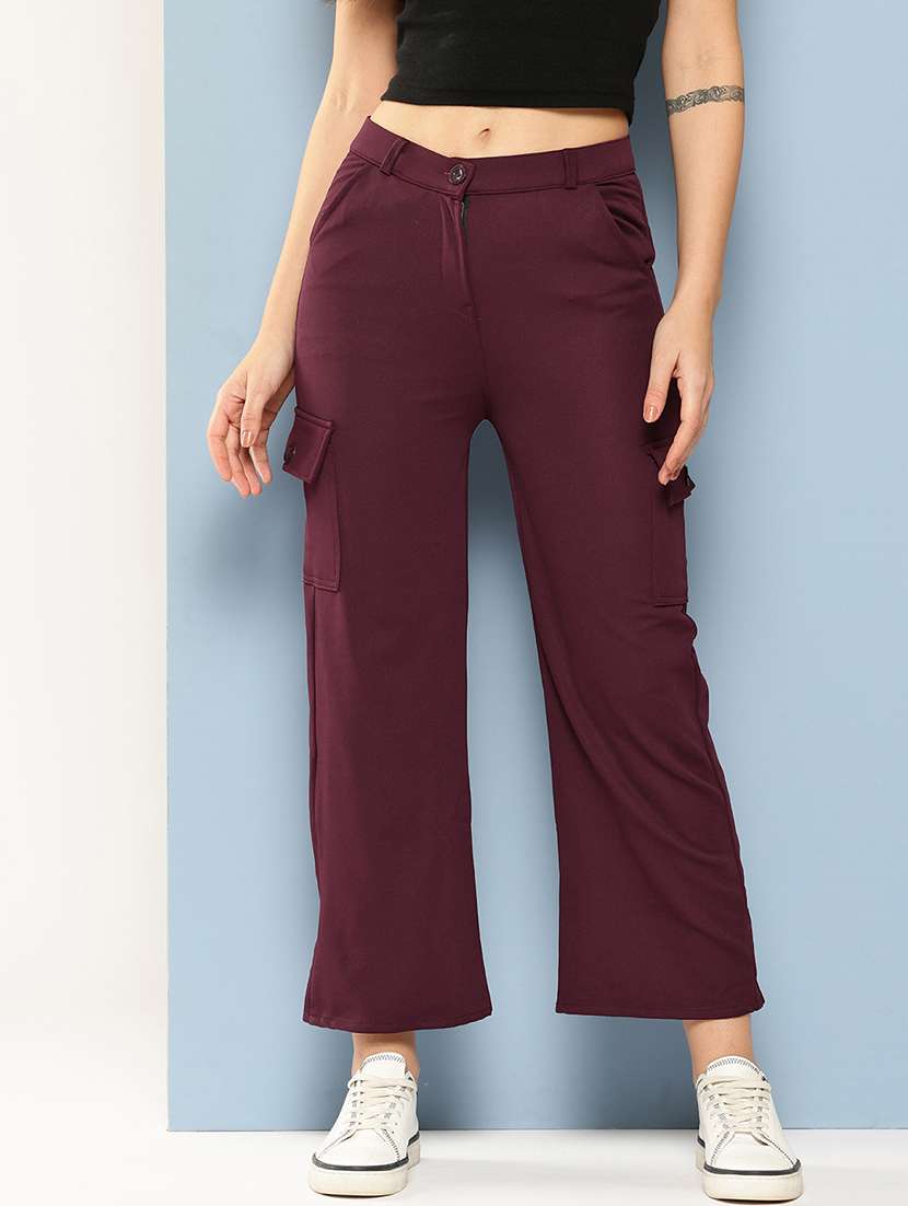 women solid mid rise cargo