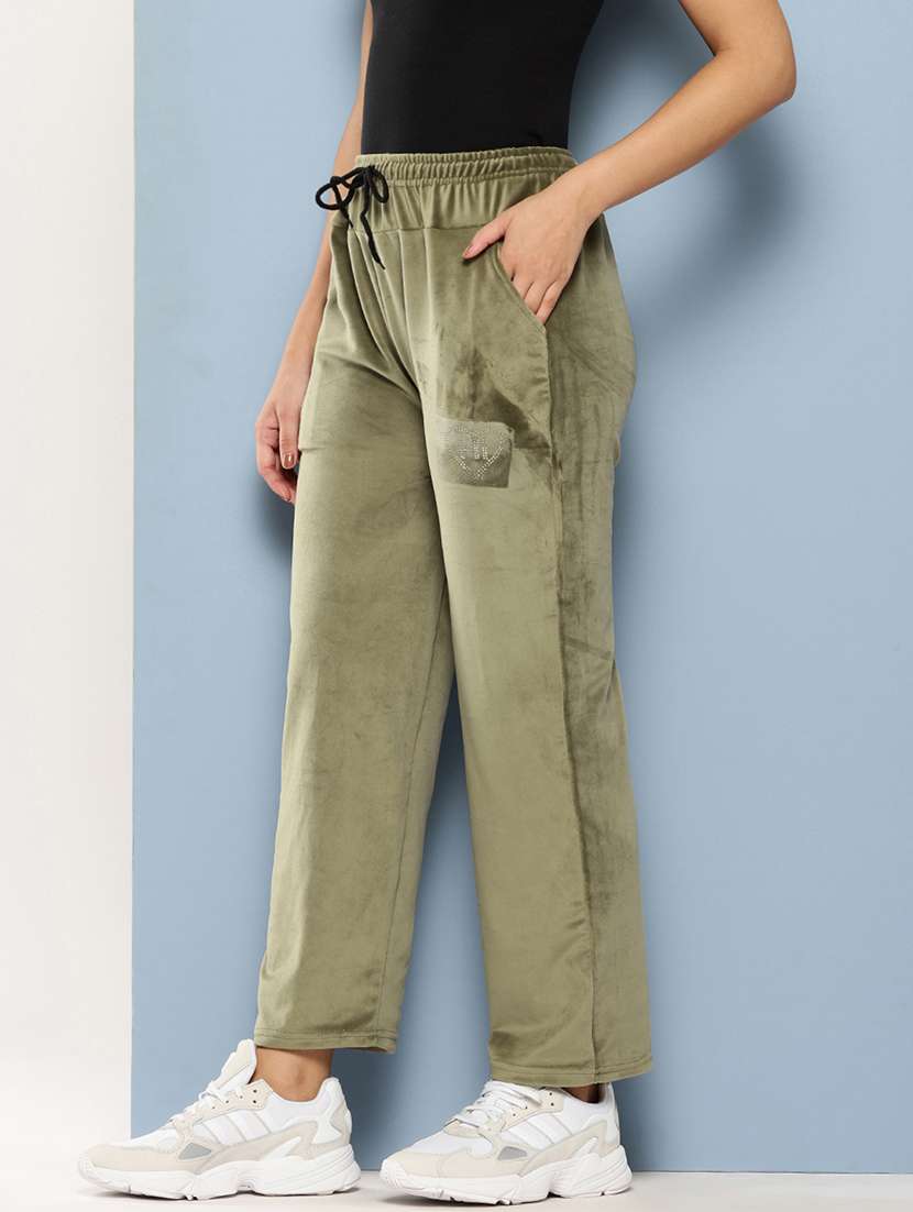 women solid high rise regular track pant - 21673045 -  Standard Image - 1