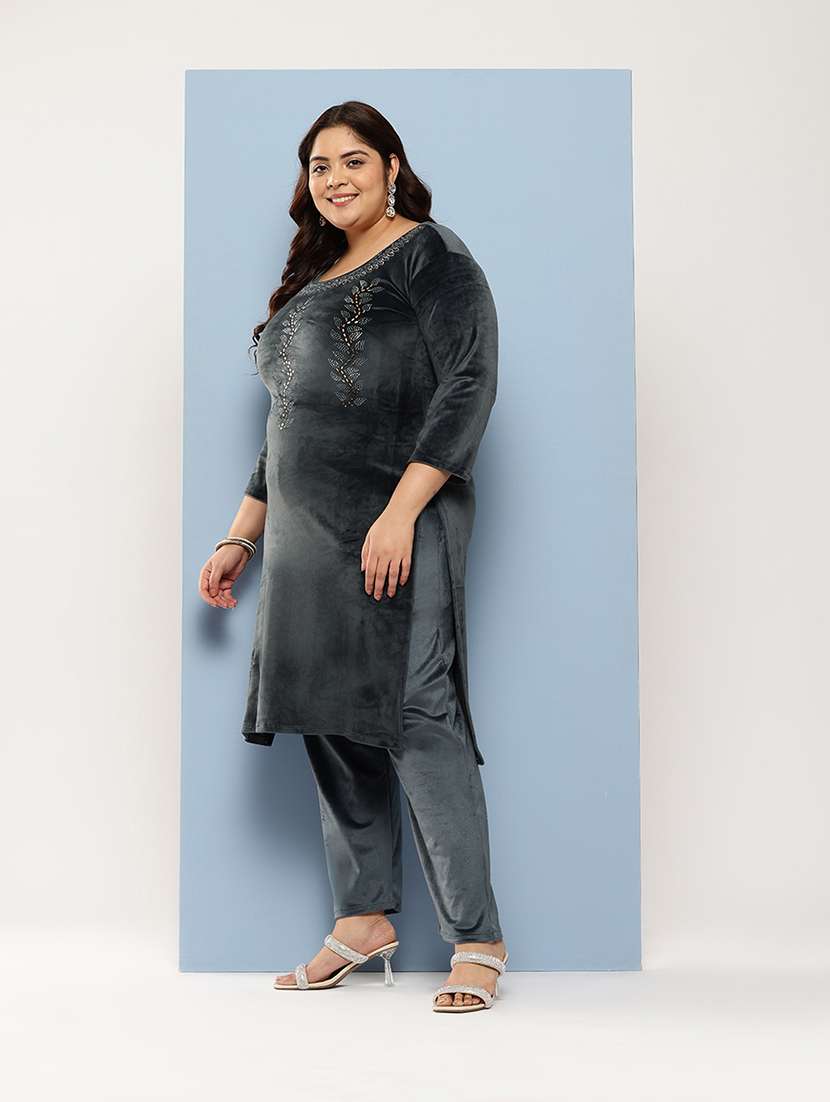 women plus size round neck kurta pant set with dupatta - 21673049 -  Standard Image - 1