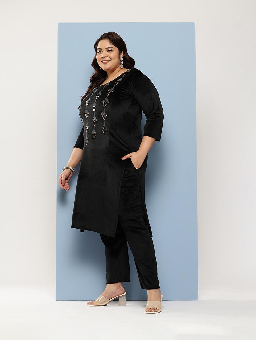 women plus size round neck kurta pant set with dupatta - 21673051 -  Standard Image - 1