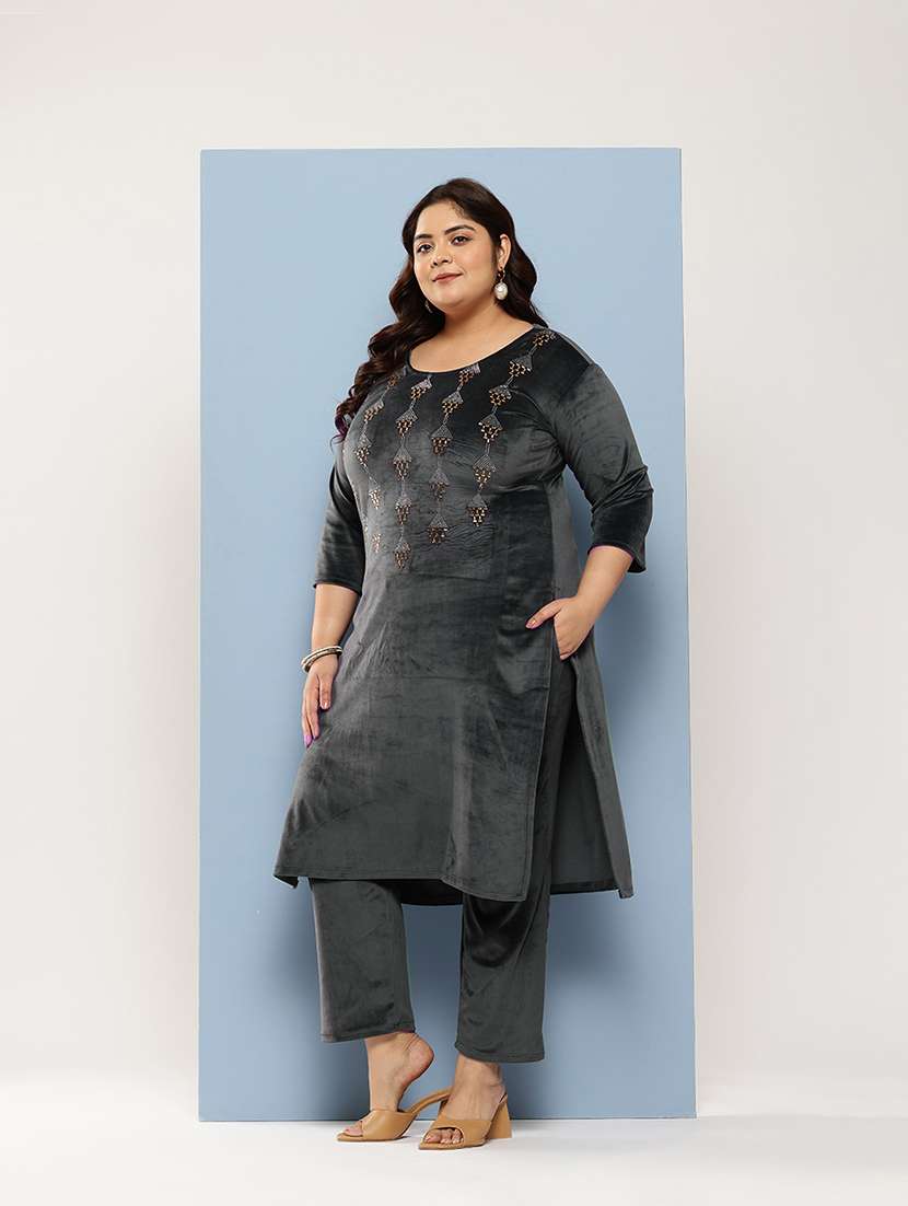 women plus size round neck kurta pant set with dupatta - 21673054 -  Standard Image - 1